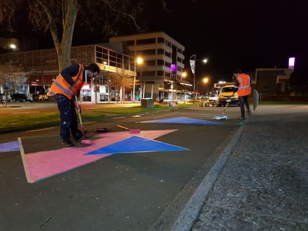 Painting of the traffic calming triangles on Main Street