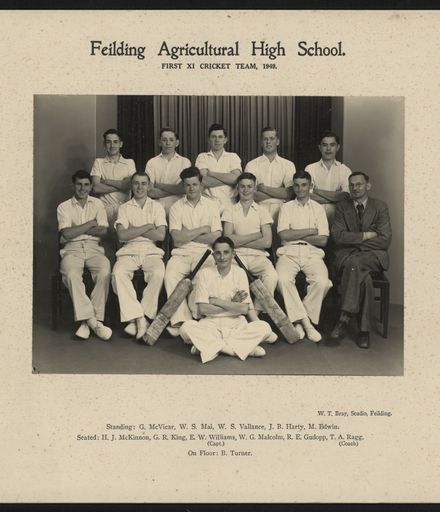 Feilding Agricultural High School First XI Cricket Team 1949