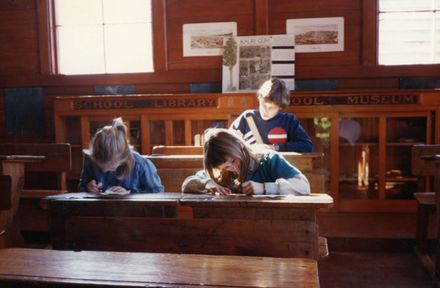 School pupils in museum school room, Palmerston North