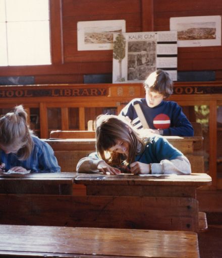 School pupils in museum school room, Palmerston North