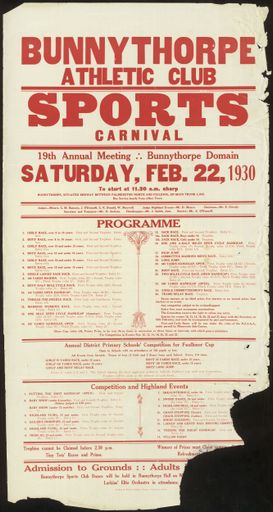 Poster for the Bunnythorpe Athletic Club Sports Carnival