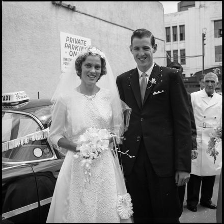 "Pipe Band Escorted Happy Couple"