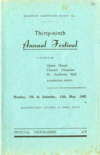 Manawatū Competitions Society, Official Programme, Thirty-Ninth Festival - Resource cover image