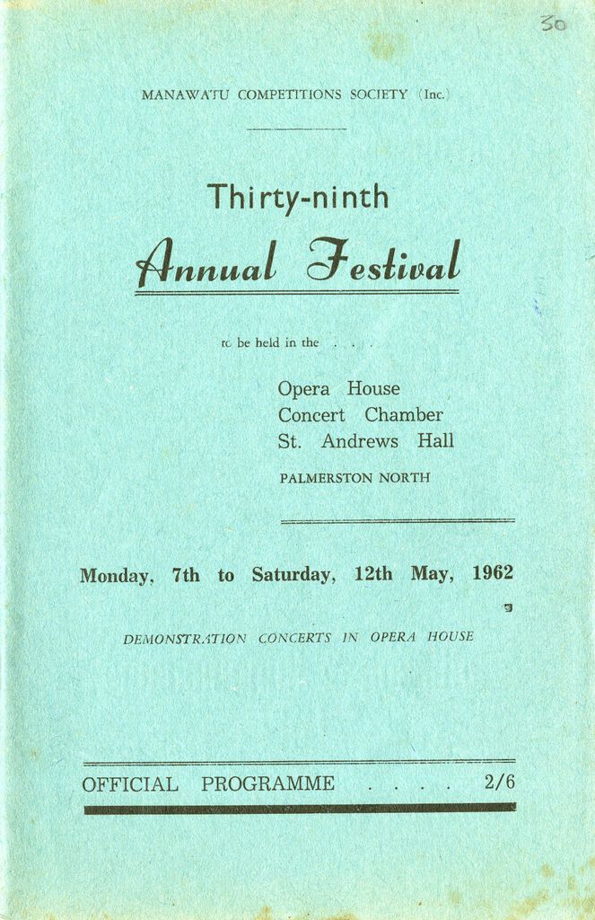 Manawatū Competitions Society, Official Programme, Thirty-Ninth Festival