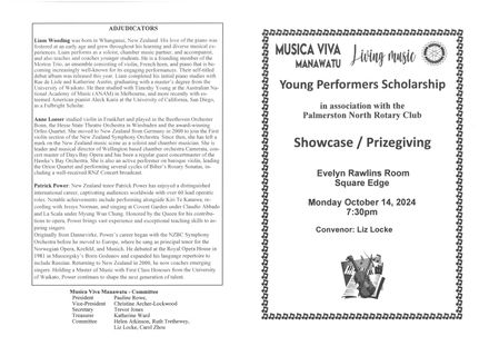 Musica Viva Manawatū Young Performers Showcase Concert programme, 14 October 2024 - Resource cover image