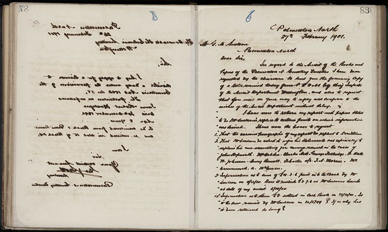 Outwards Correspondence of the Palmerston North Cemetery Trustees, 1898 -1902 115