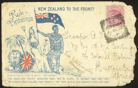 Decorative envelope, celebrating New Zealand Troops in South Africa