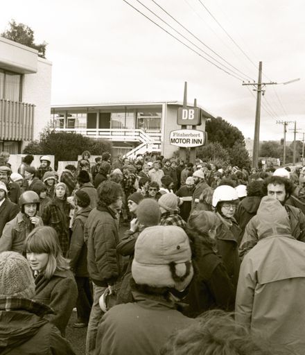Protesters at the Fitzherbert Motor Inn