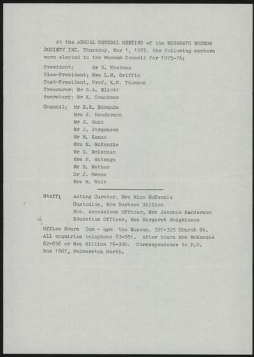 Manawatu Museum Society (Inc.) Newsletter No. 8 7