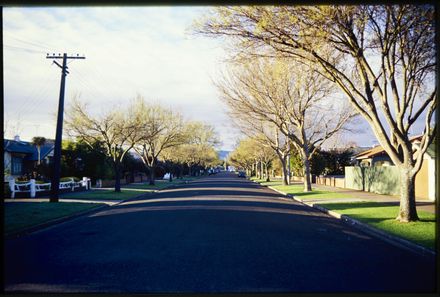 Looking down residential street