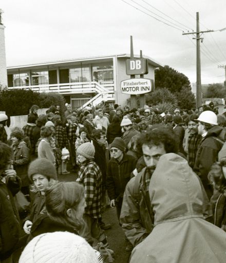 Protesters at the Fitzherbert Motor Inn
