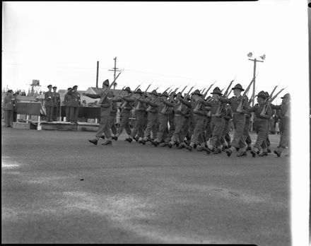 Troops Marching Past Officers Standing on a Platform, 18th Intake, Central District Training Depot, Linton - Resource cover image