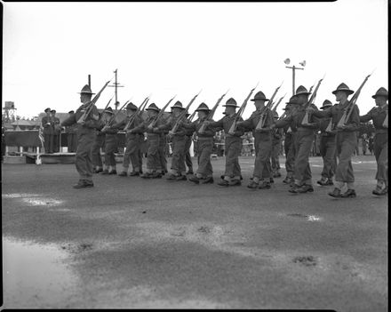 Troops Marching Past Officers Standing on a Platform, 18th Intake, Central District Training Depot, Linton - Resource cover image