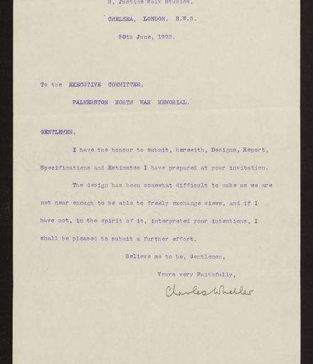 Envelope & Report regarding design of memorial, PN & Districts Soldiers' Memorial Fund, 30 June 1922 6