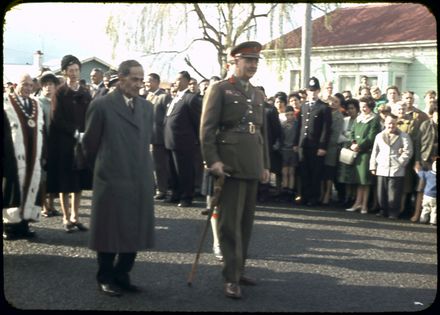 Sir Bernard Fergusson and John Mason Durie at Opening of Māori Battalion Hall