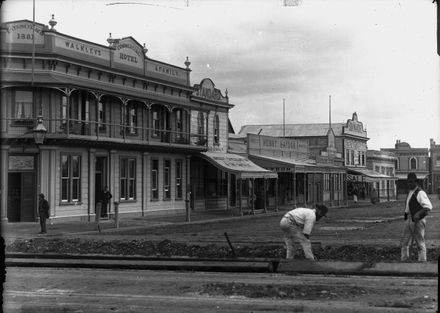 Working on the railway lines outside Walkley's Commercial Hotel