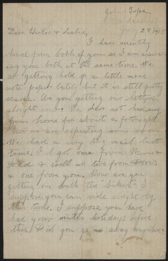Letter home from Gallipoli during WWI