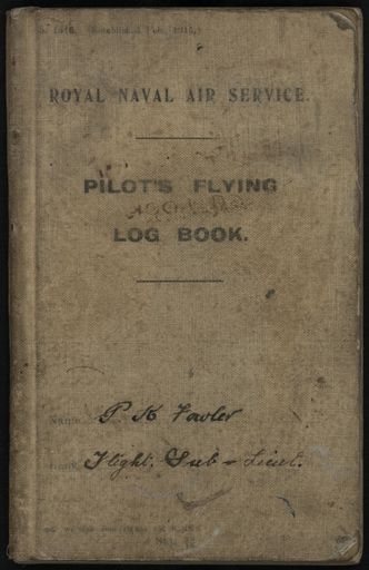 Philip Fowler's WWI flying log book