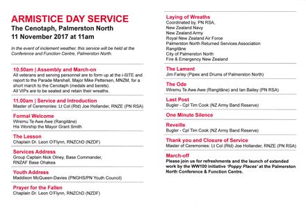 2017 Armistice Day Service Sheet