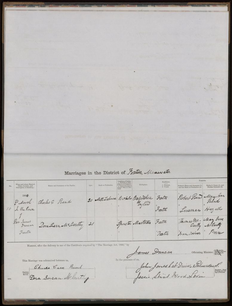 Marriage register 1894 - 1905