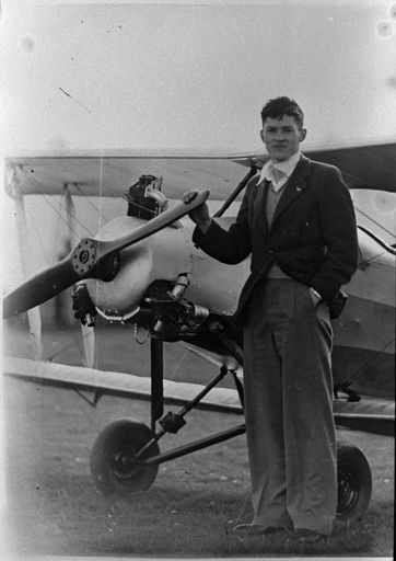 Darby West with Alexander Radford's aeroplane