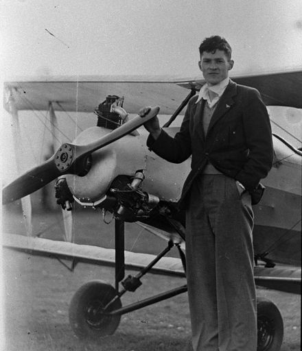 Darby West with Alexander Radford's aeroplane