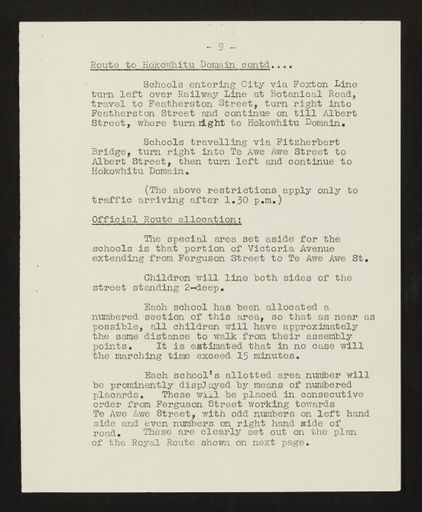 Schedule of Instructions and Details of Assembly for School Children for Royal Visit, 1954 10