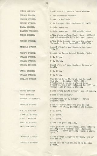 Page 6: Origins of street names of Palmerston North