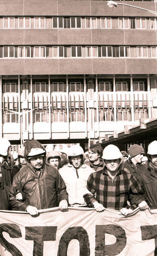 Anti-Apartheid and anti-Tour protest vanguard on match day.