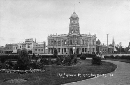 Looking across The Square gardens, to the Post Office