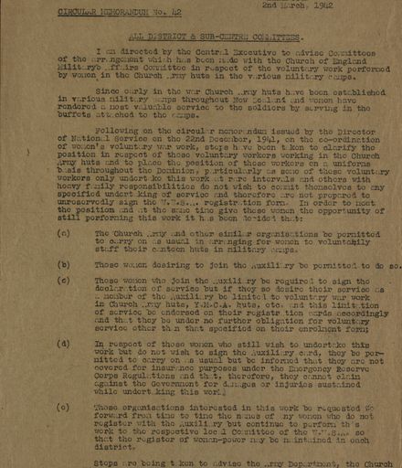 Women's War Service Auxiliary Memorandum No. 42