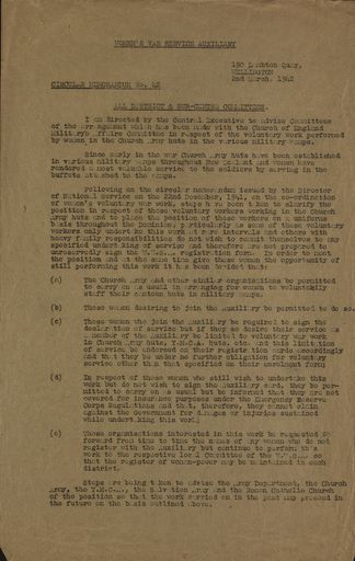 Women's War Service Auxiliary Memorandum No. 42