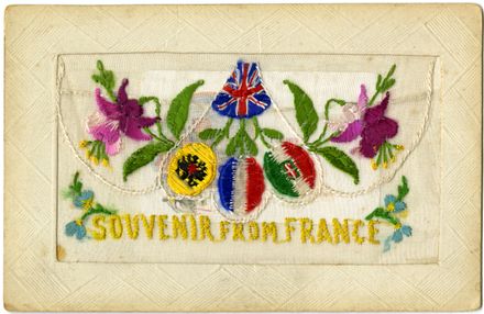 Souvenir from France, embroidered WWI postcard
