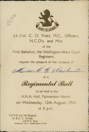 Invitation to Regimental Ball addressed to Miss C. E. Warburton