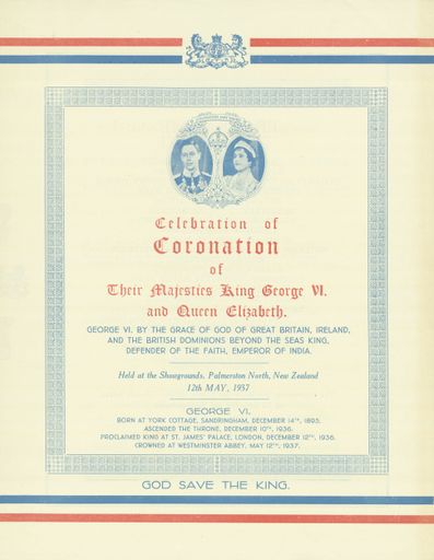 Page 1: Progamme of event to celebrate the Coronation of King George VI and Queen Elizabeth