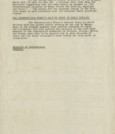 Memorandum from Ministry of Information, England to Women's War Service Auxiliary Page 2