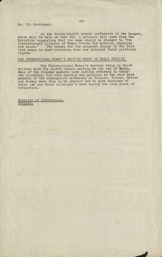 Memorandum from Ministry of Information, England to Women's War Service Auxiliary Page 2