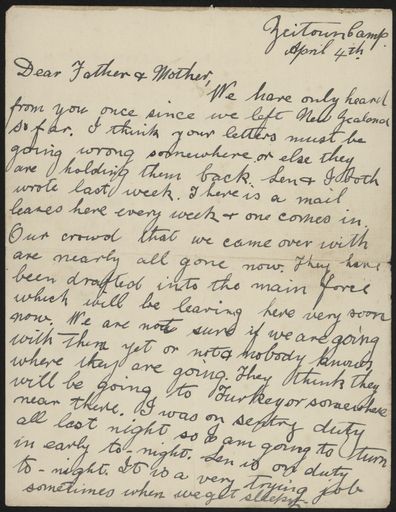 Letter from Egypt during WWI