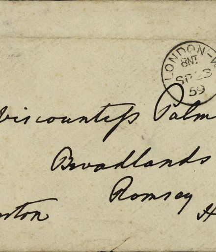 Envelope addressed to Viscountess Palmerston from Lord Palmerston