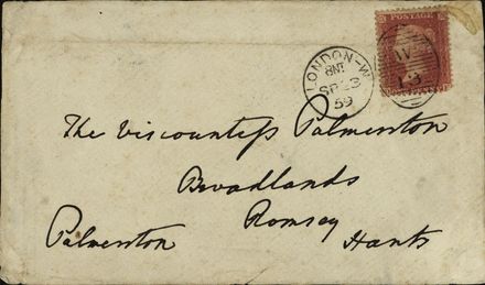 Envelope addressed to Viscountess Palmerston from Lord Palmerston