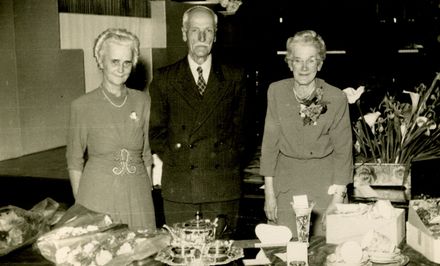Mr and Mrs Free and Sylvia Haycock at celebration to mark Miss Haycock’s 50 years of service for C M Ross Co. Ltd