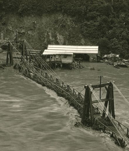 Suspension Bridge in Flood - Mangahao Electric Power Scheme