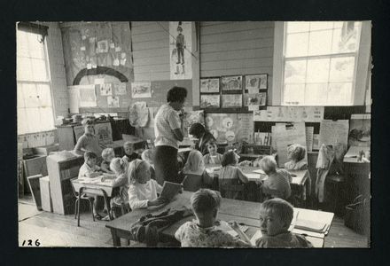 Miss Joy Whitehead teaching in the 'Old' Infant Classroom, Aokautere School