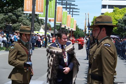 Mayor Inspecting NZ Army Soldiers, Charter Parade, 2016