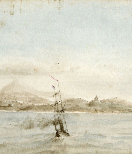 Drawing of "Taranaki from seawards 1858"