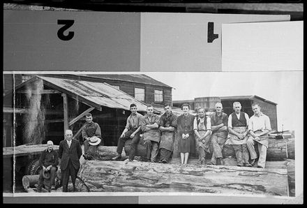 Workers outside building