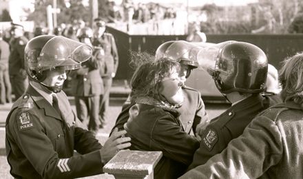 Protesters challenge police lines