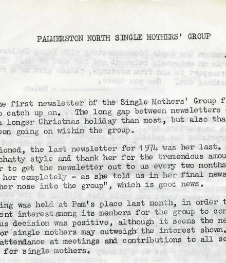 Palmerston North Single Mothers' Group - Newsletter No. 11, April/May 1975