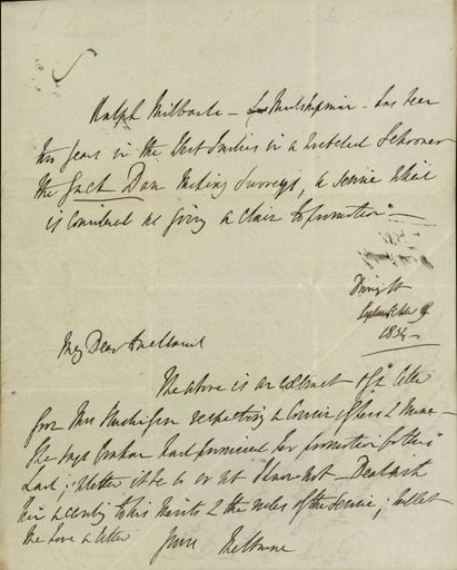 Page 1: Letter relating to midshipman Ralph Milbank, from Lord Melbourne