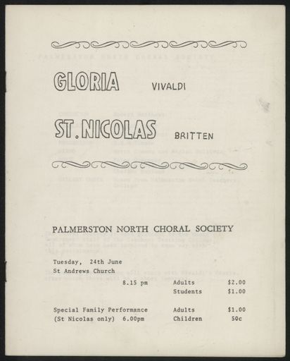 Palmerston North Choral Society concert programme